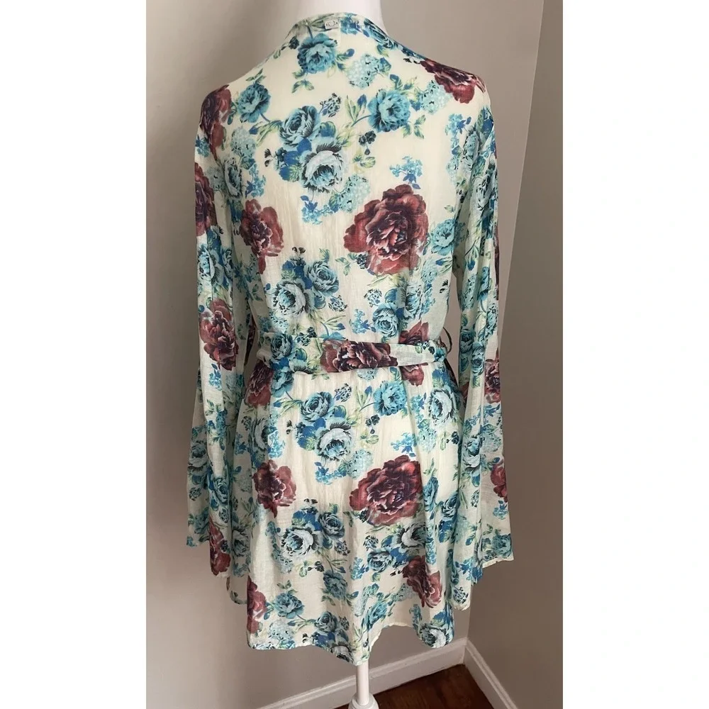 For Love & Lemons Skivvies Naughty Robe Floral OS Cover Up Light Airy Bell Sleev